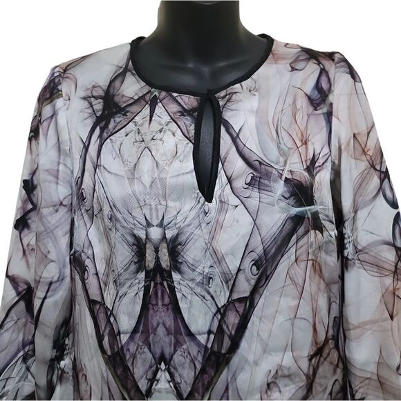 Zara Abstract Print Sheath Dress black Cream Pink Mini Long Sleeves Sz Small - Picture 3 of 6